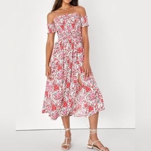 Lulu's printed off shoulder dress 🌺 View from the Meadow